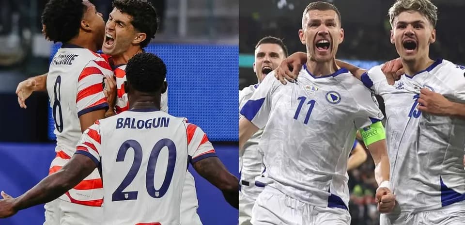 USA and Bosnia players celebrating during match