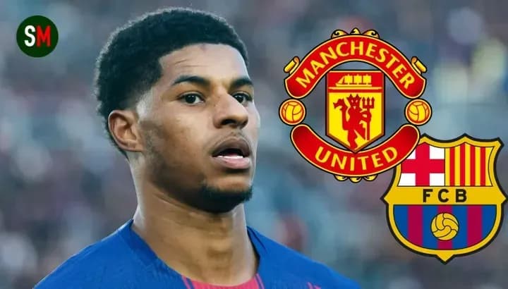 Player with Manchester United and Barcelona logos