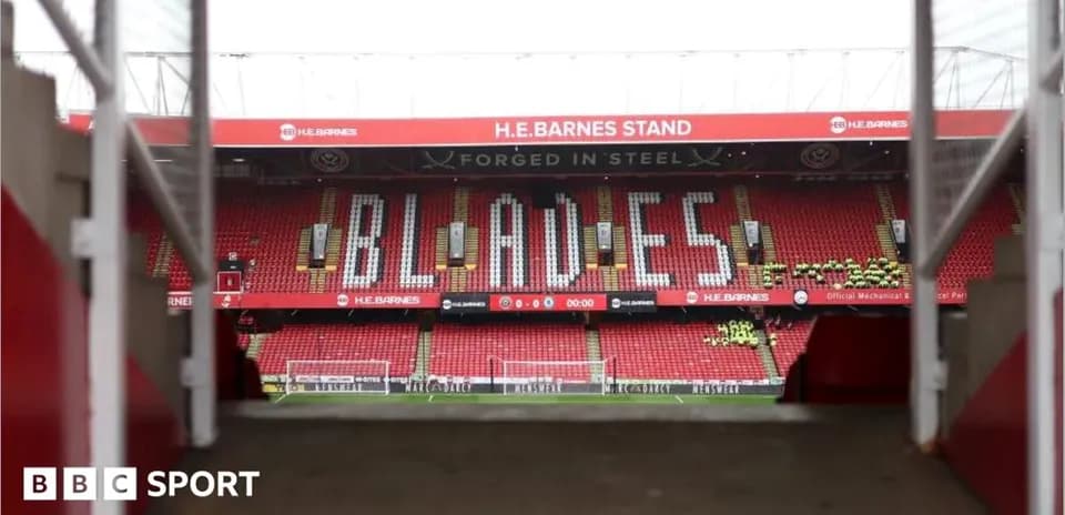 Sheffield United's stadium with 'BLADES' displayed
