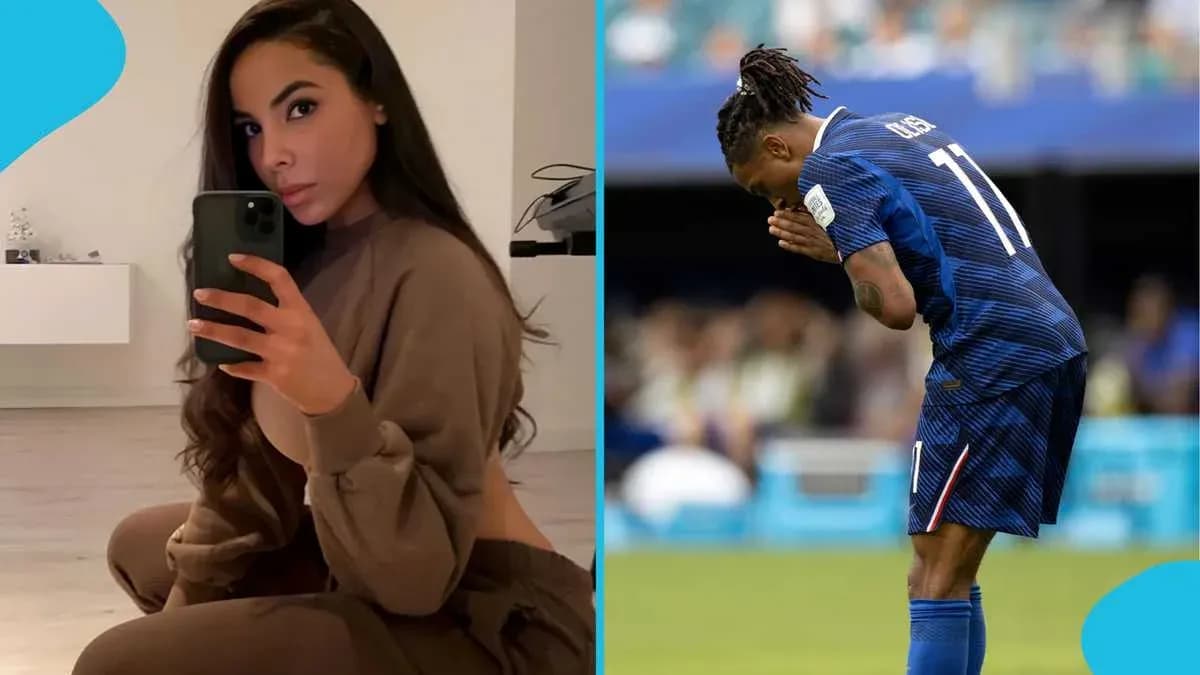 Person taking selfie next to football player kneeling