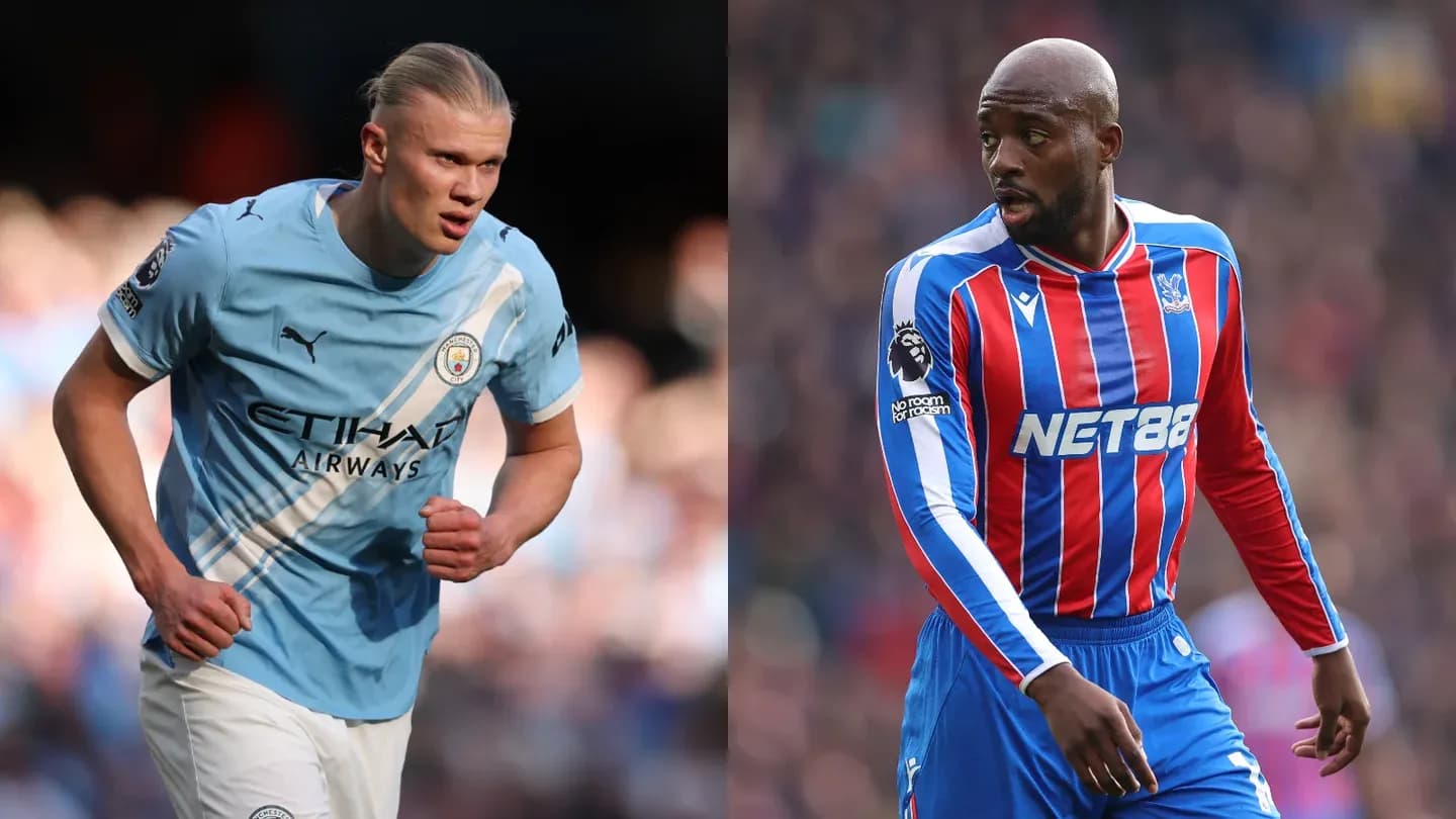 Erling Haaland and Crystal Palace player during match