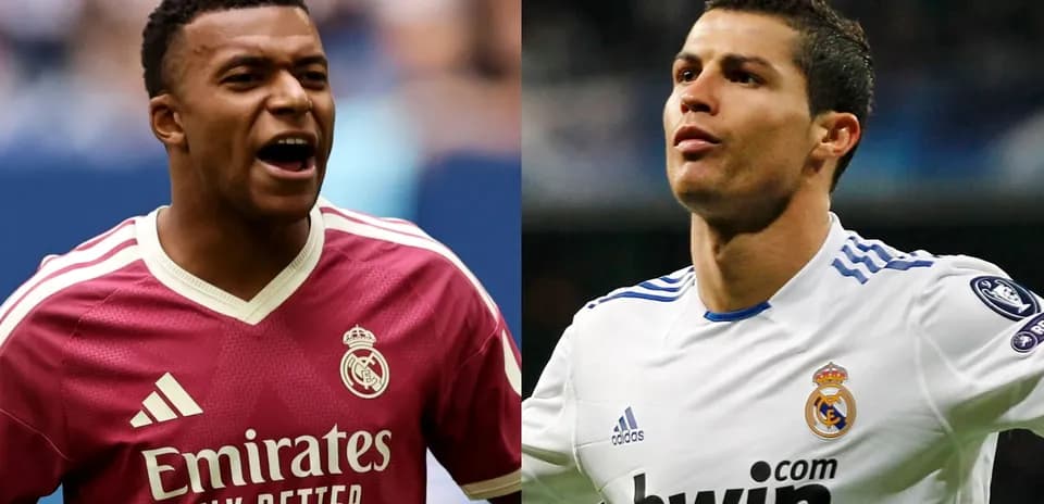 Mbappé and Ronaldo in Real Madrid jerseys