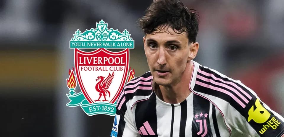 Player in Juventus jersey with Liverpool logo background