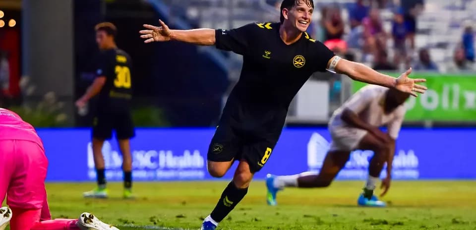 Charleston Battery player celebrating goal