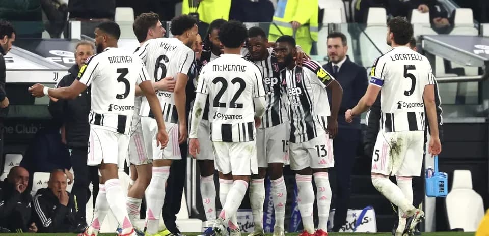 Juventus players celebrating a goal on the pitch