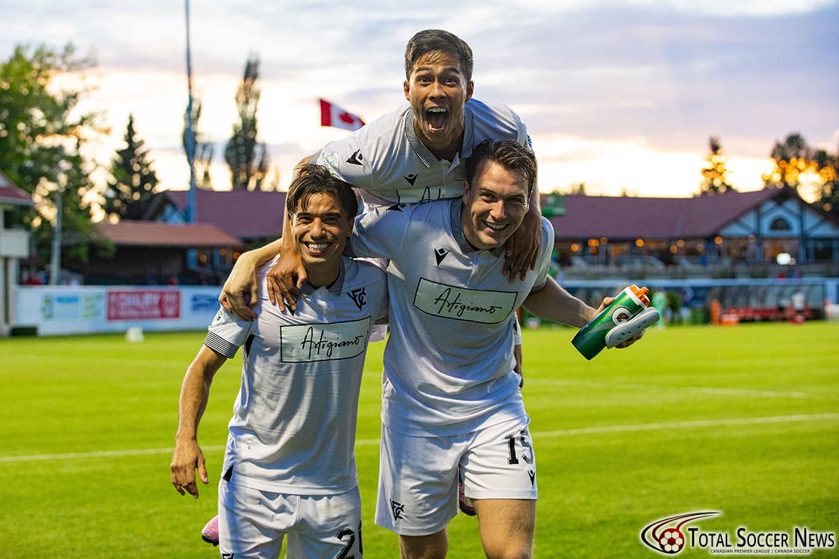 Vancouver FC players celebrating after a goal