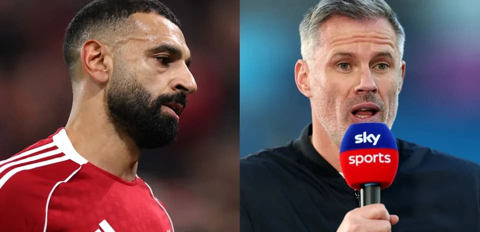 Mohamed Salah and Jamie Carragher during a broadcast