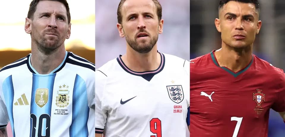 Three football players in national team jerseys