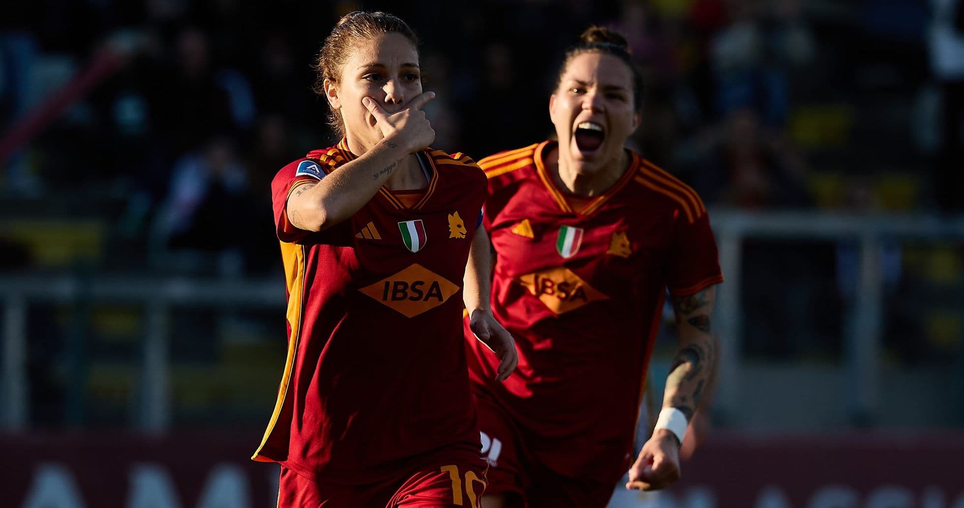 Roma women celebrating a goal during match