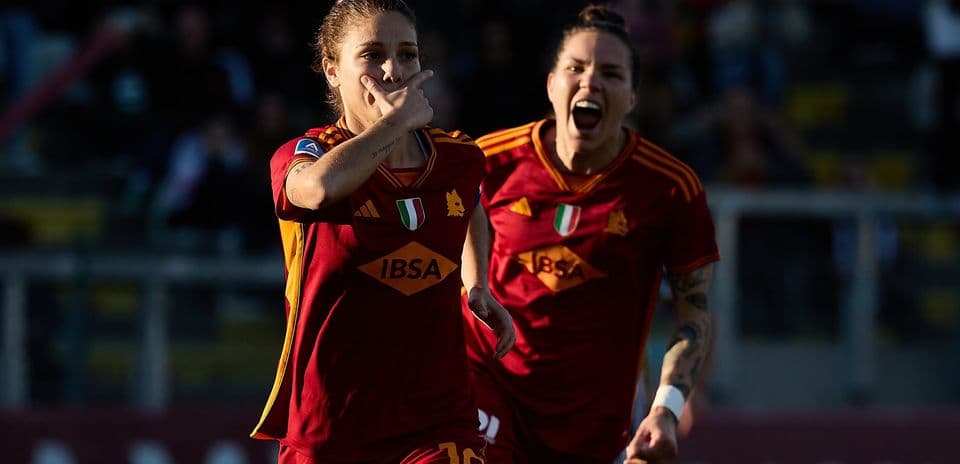 Roma women celebrating a goal during match