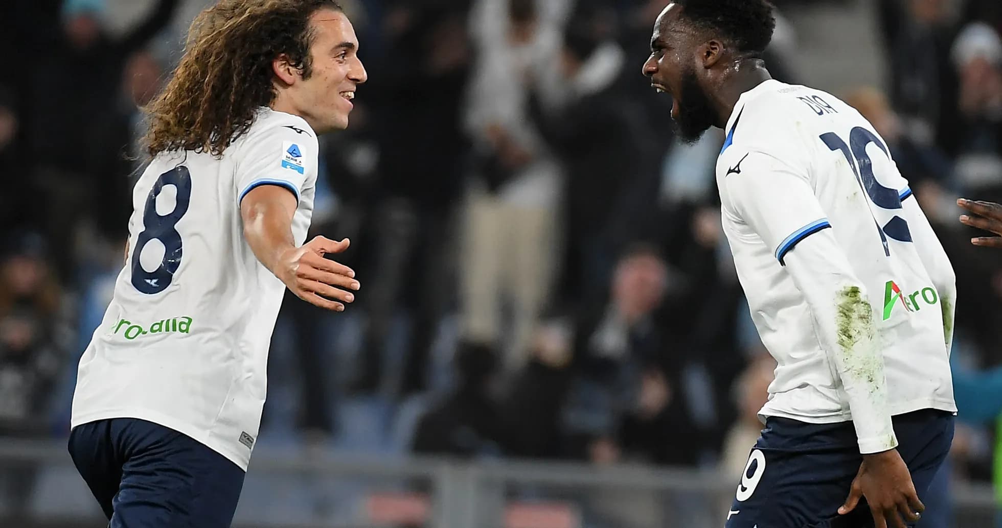 Lazio players celebrating a goal during match