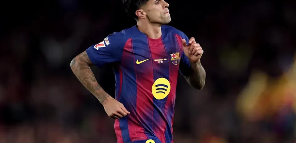 Player in FC Barcelona kit during match celebration