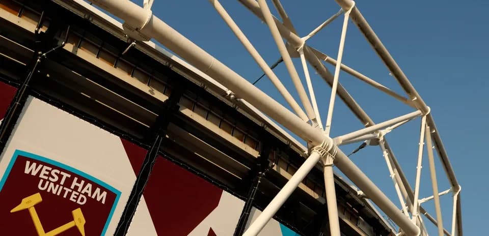 West Ham United stadium exterior with logo