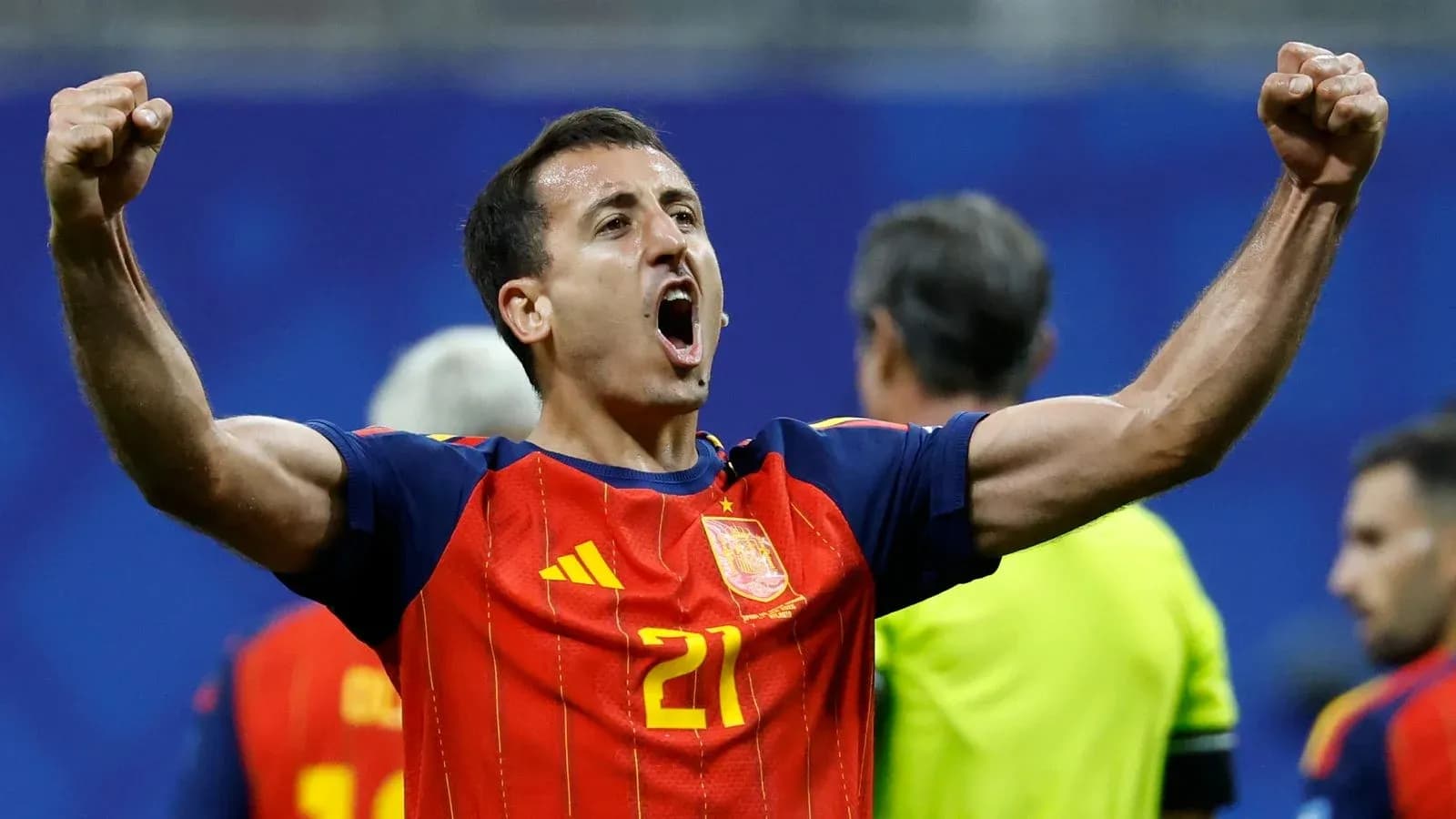 Player celebrating with raised fists after match