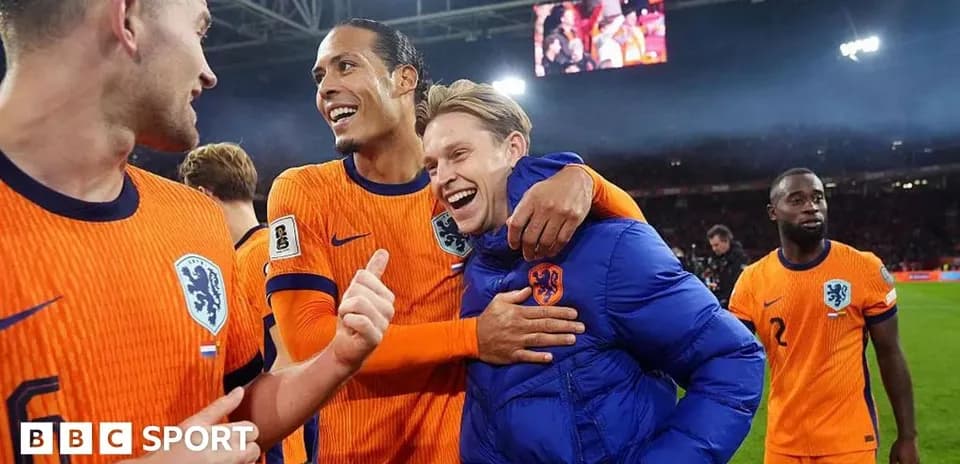 Dutch players celebrating after a match victory