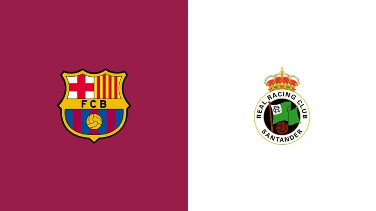 Logos of FC Barcelona and Real Racing Club Santander