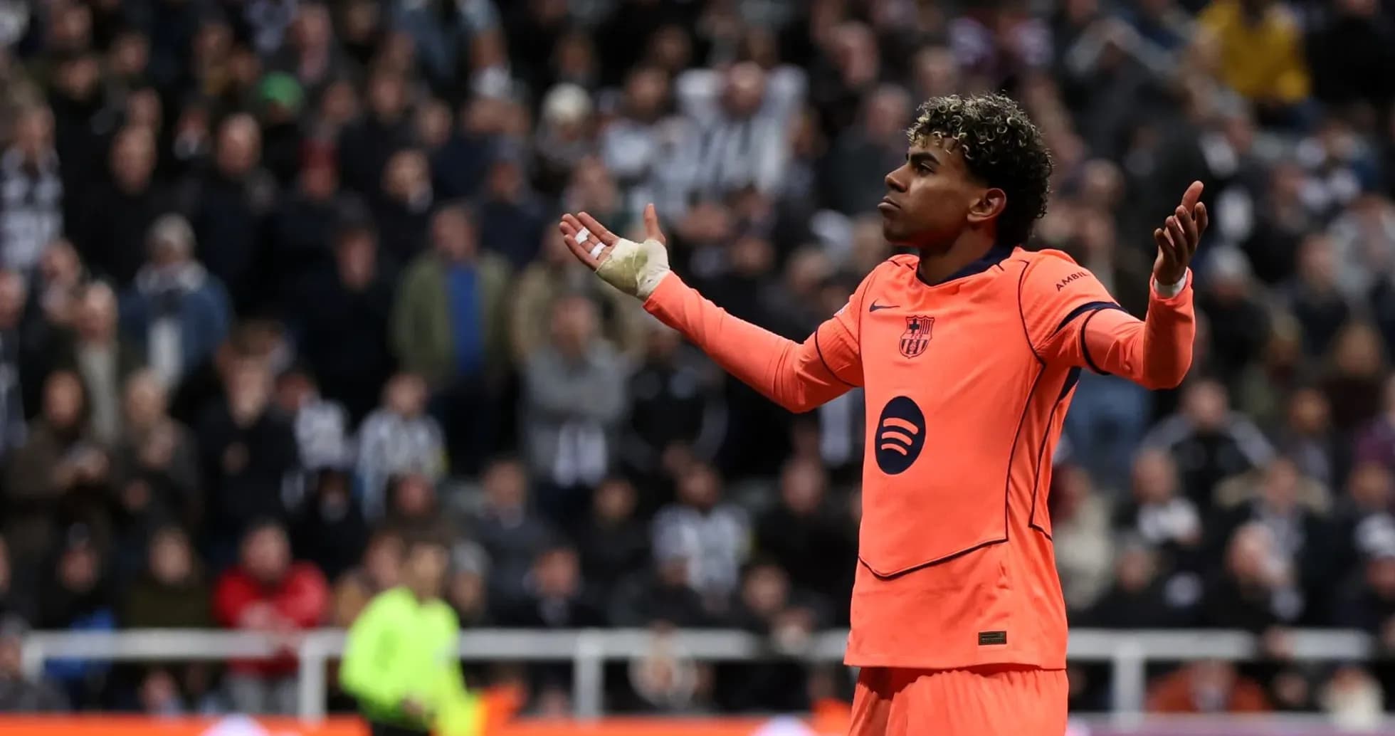 Barcelona goalkeeper reacting during UEFA match