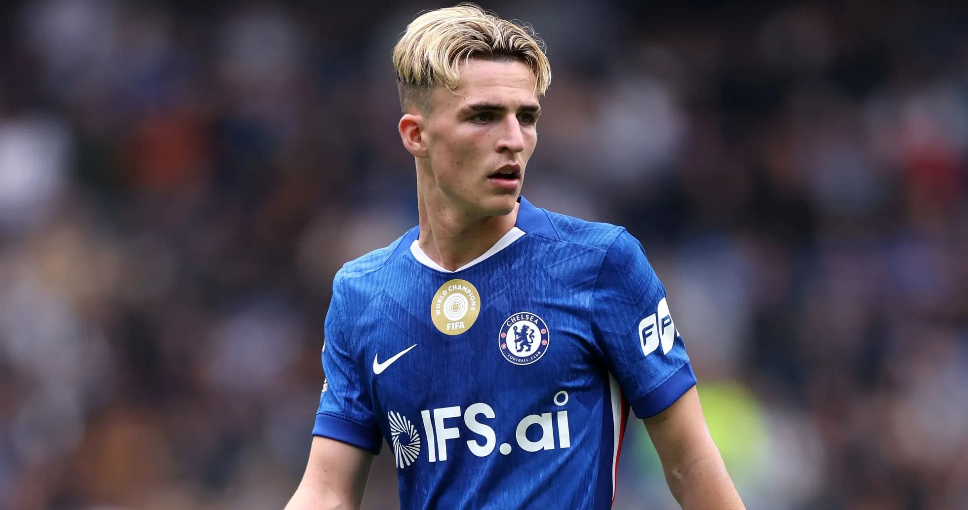 Chelsea player during match with focused expression