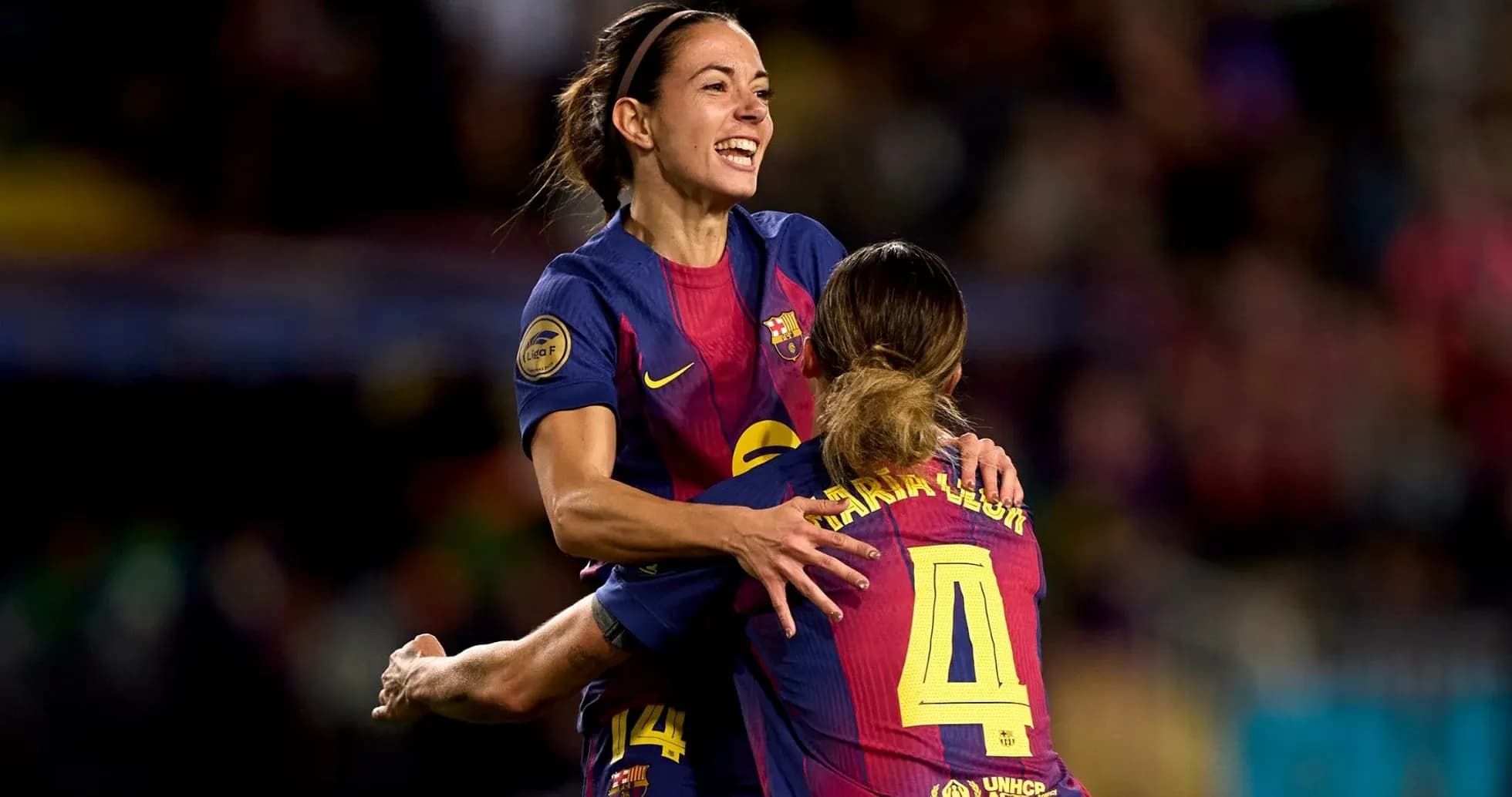 Barcelona players celebrating a goal during match