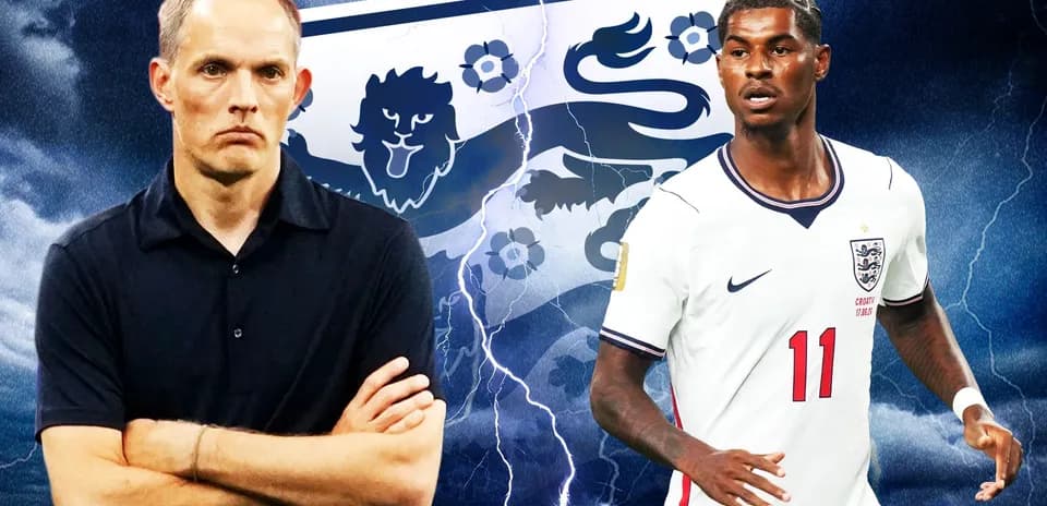 Coach and player with England crest in background