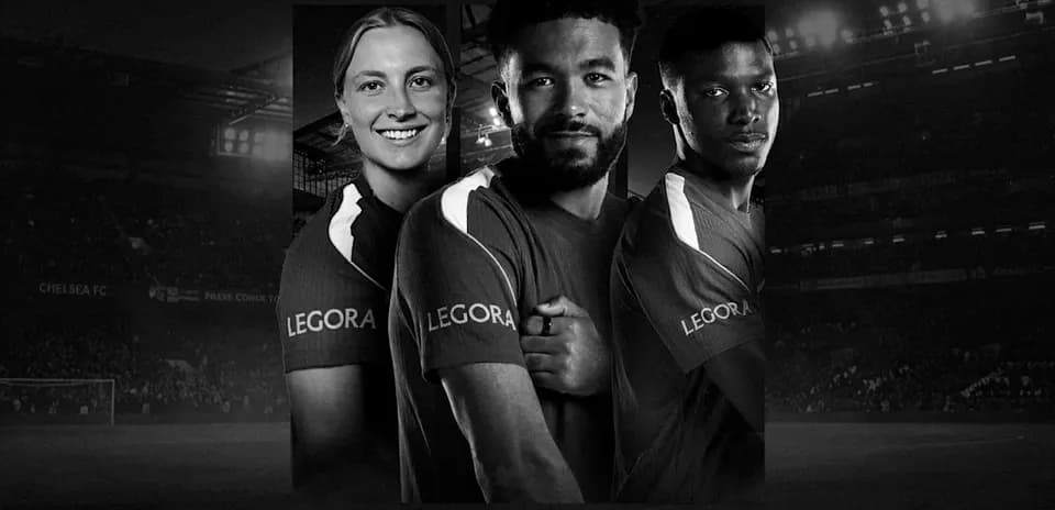 Three Chelsea FC players posing for promotional photo