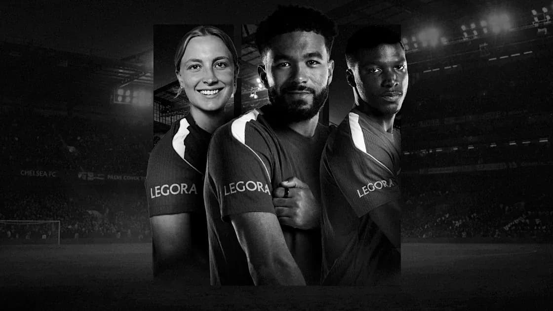 Three Chelsea FC players posing for promotional photo