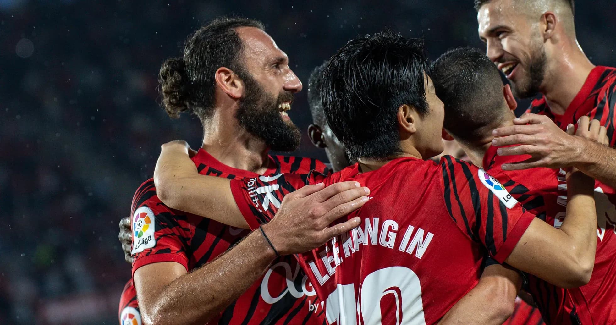 Players celebrating a goal during Mallorca match