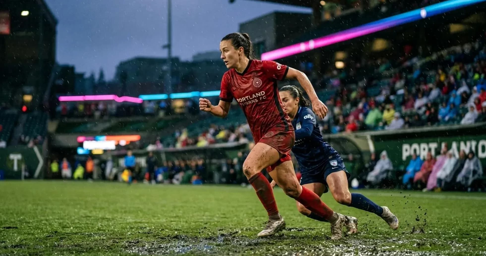 Portland Thorns player running against Chicago Red Stars