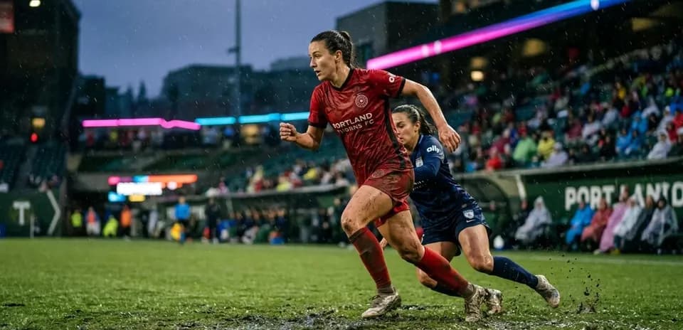 Portland Thorns player running against Chicago Red Stars
