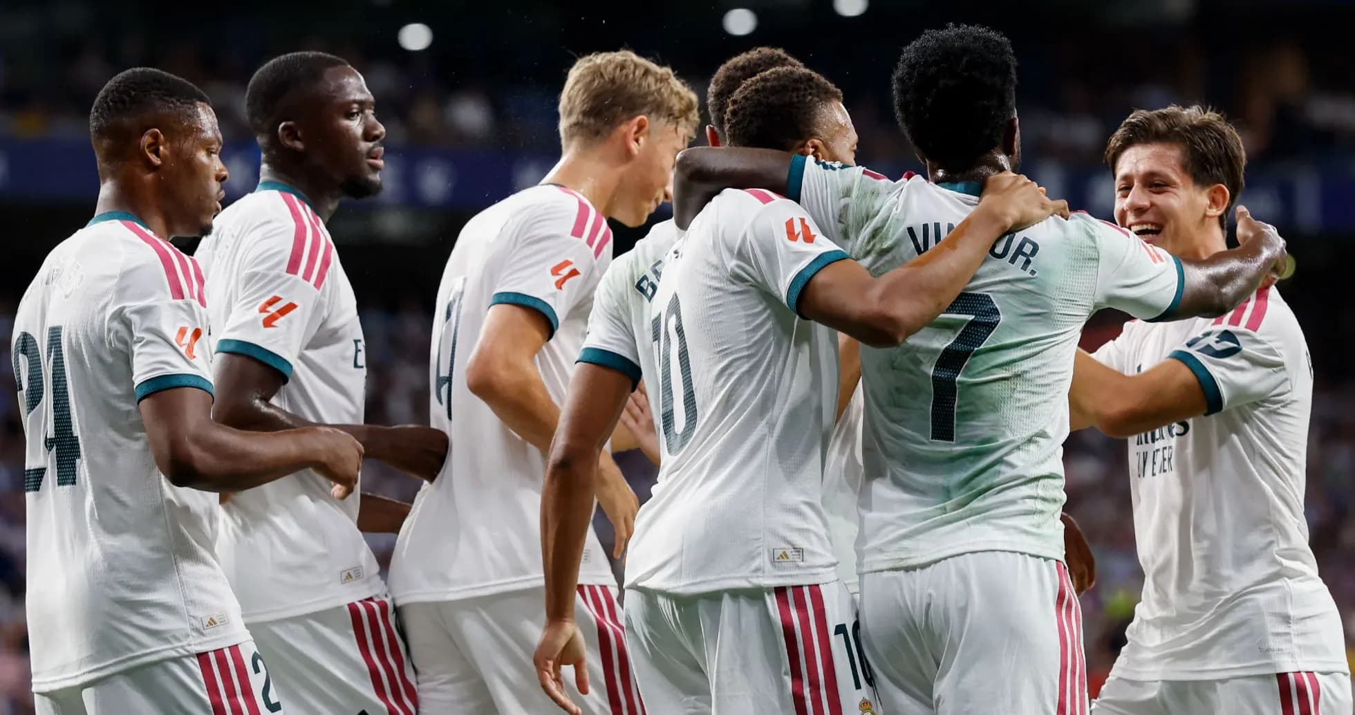 Real Madrid players celebrating a goal