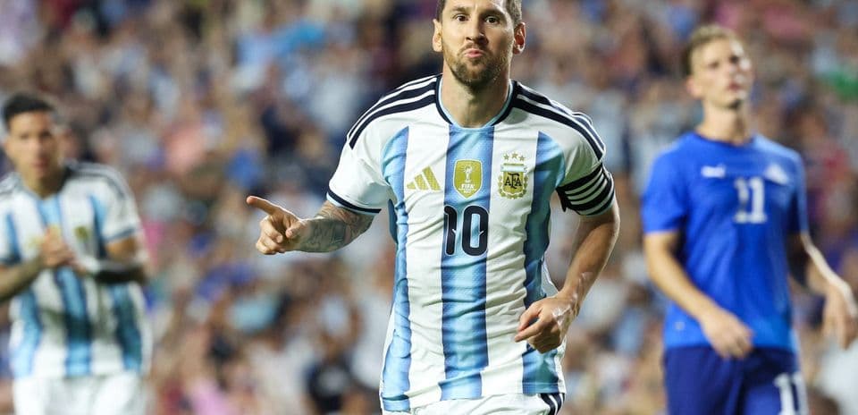 Lionel Messi celebrating a goal for Argentina
