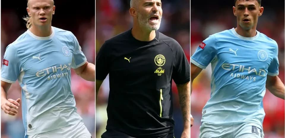 Three Manchester City players during match action