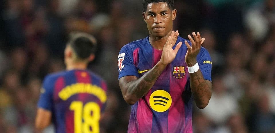 Barcelona player applauding during match celebration