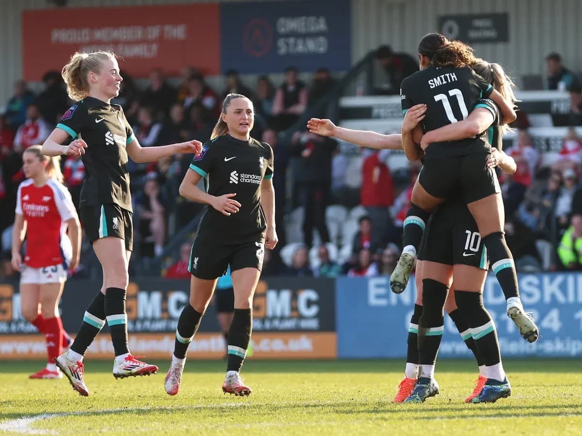 Liverpool women celebrating a goal during match
