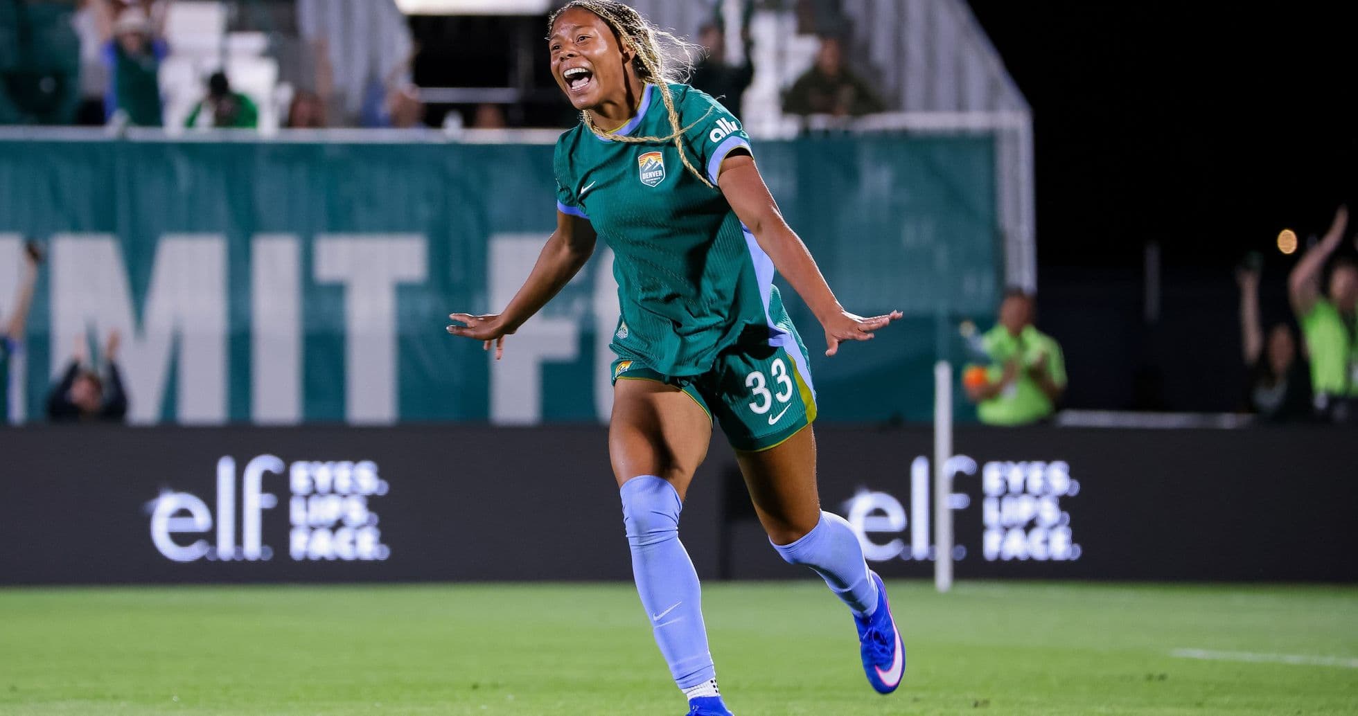 Player celebrating a goal during a soccer match