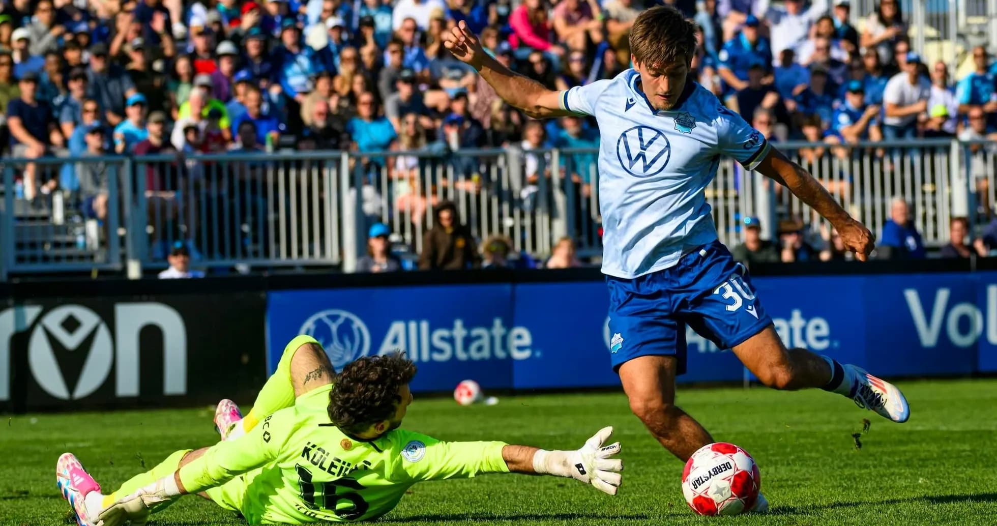 HFX Wanderers player scoring against Pacific FC