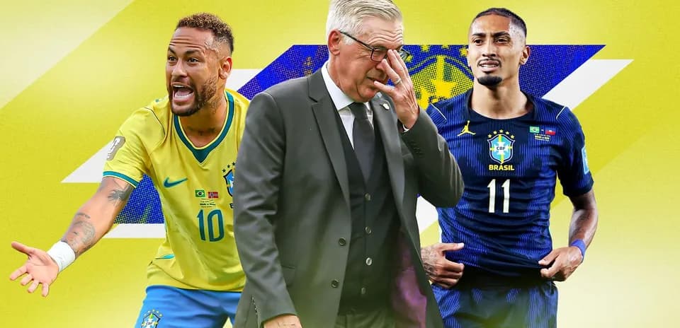 Neymar and player with coach in Brazil kit