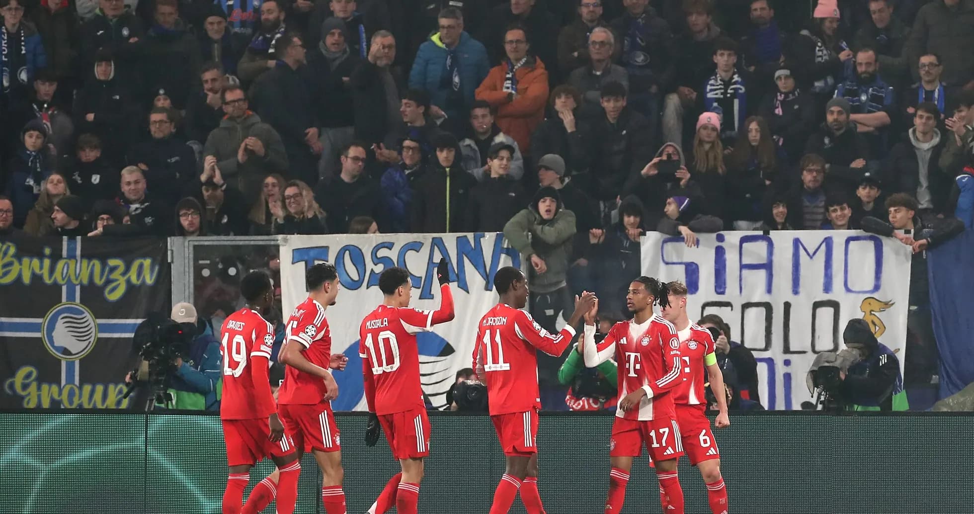 Bayern players celebrating a goal during match