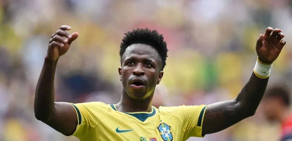 Player celebrating in Brazil national team jersey