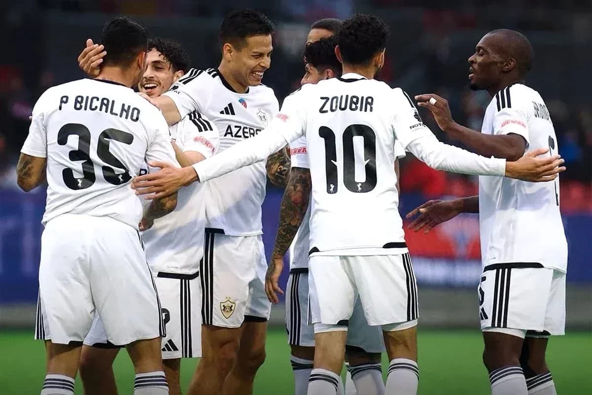 Qarabag players celebrating a goal together