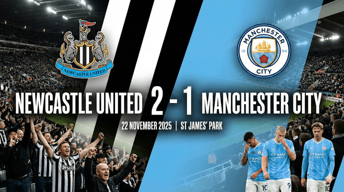 Newcastle United defeats Manchester City 2-1 at St. James' Park.webp