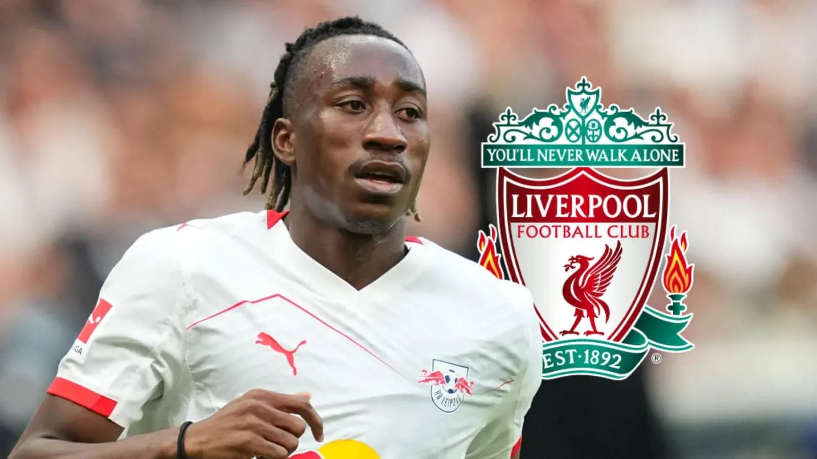 Player in RB Leipzig kit with Liverpool logo