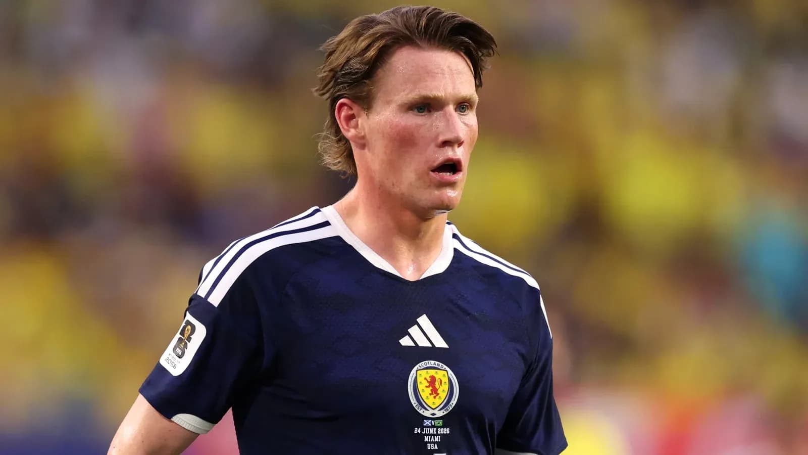 Scotland player during match with focused expression