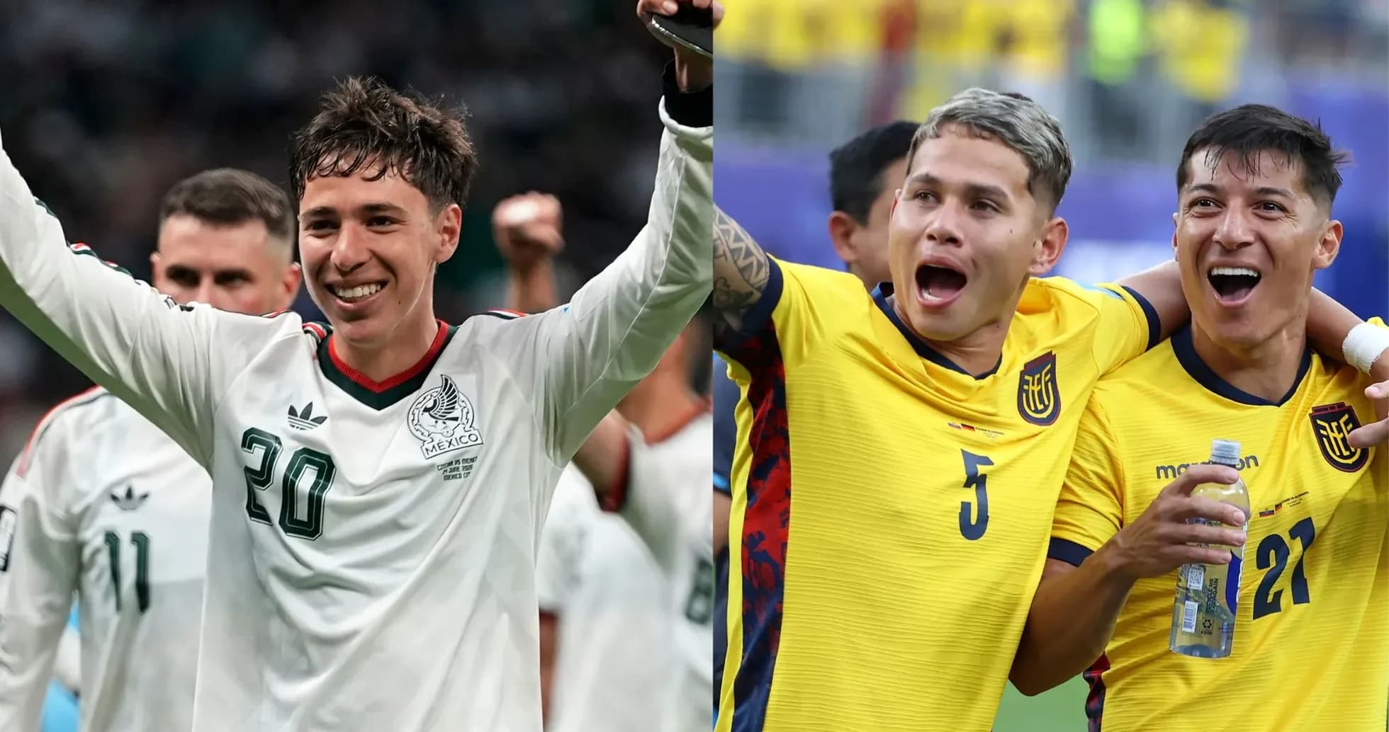 Players celebrating from Mexico and Ecuador teams