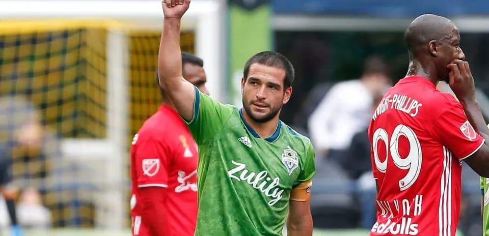 Seattle Sounders player celebrating during match