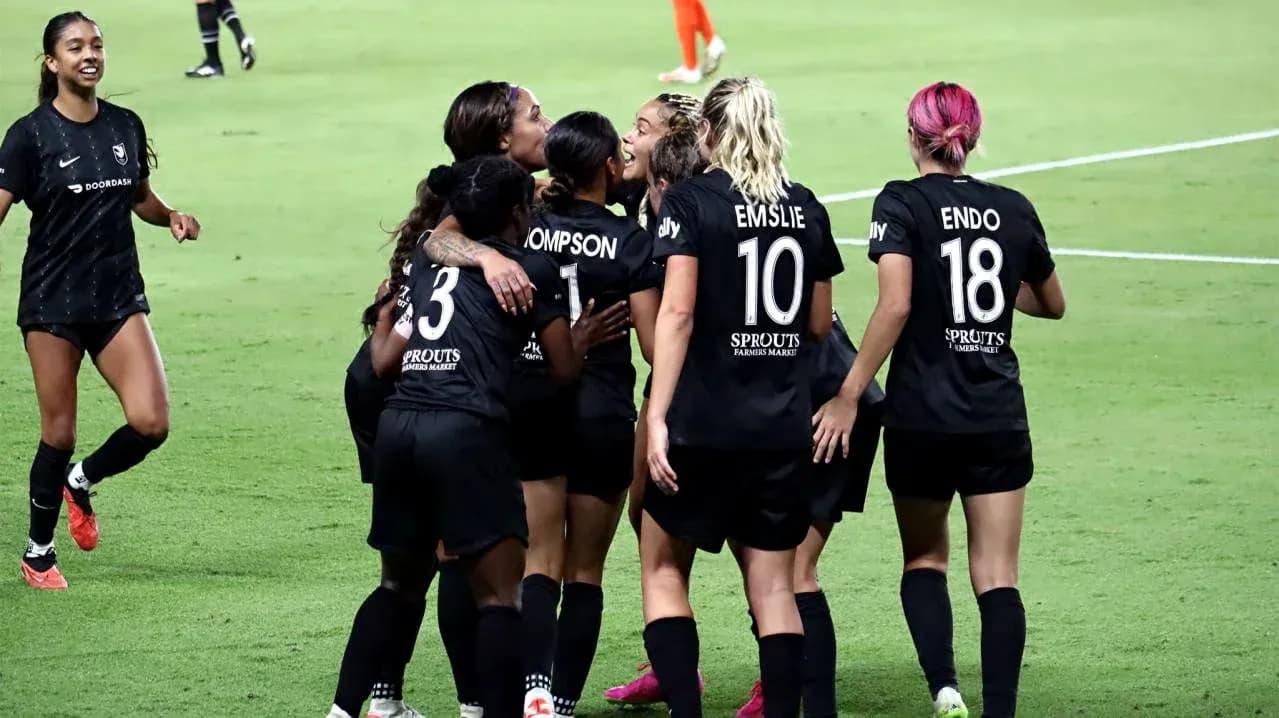 Angel City players celebrating a goal