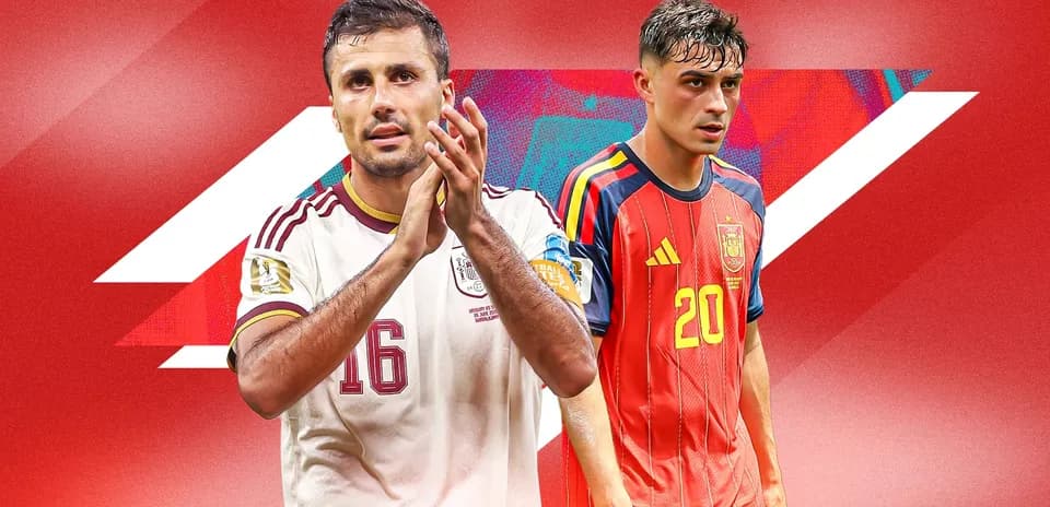 Two soccer players representing Mexico and Spain