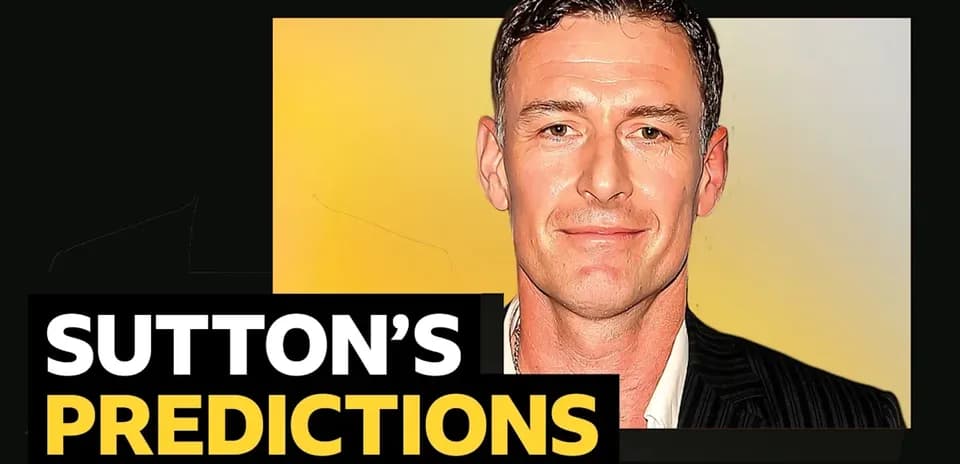 Sutton's predictions graphic with a man's portrait