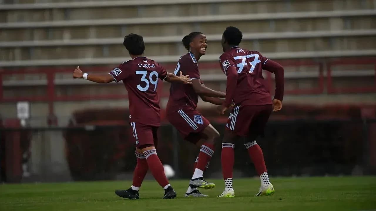Colorado Rapids II players celebrating a goal