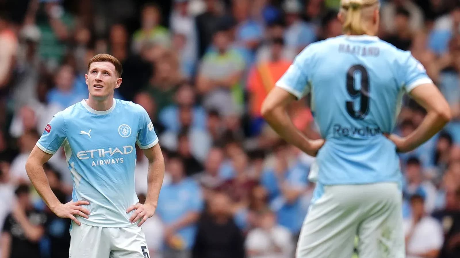 Manchester City players on the pitch during match